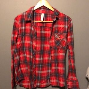 Check and stripe flannel shirt